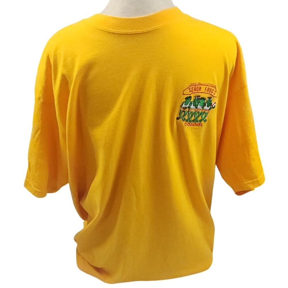 Señor Frogs Cozumel Yellow Embroidered T-Shirt XG/XL 100% Cotton